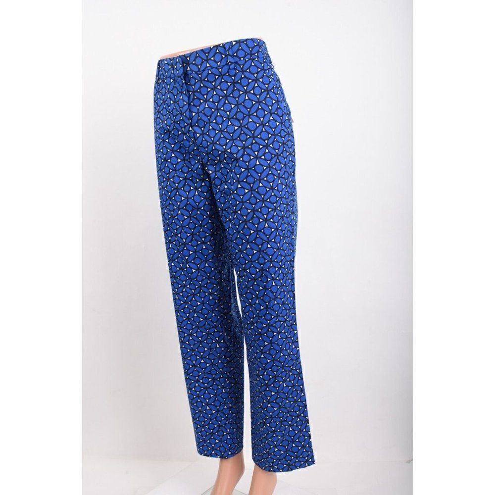 Max Mara Weekend Womens Cropped Pants Trousers Sz 12 Blue Golden Petal Print NWT - Picture 3 of 7